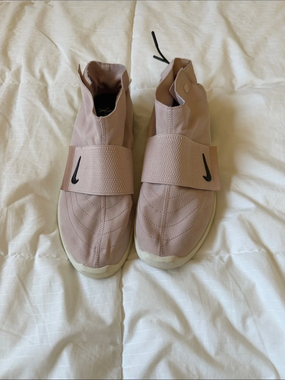Nike FEAR OF GOD Blush Slip-On Sneakers with Black Swoosh Strap